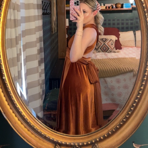 Burnt orange velvet wrap infinity dress bridesmaid - Picture 6 of 7